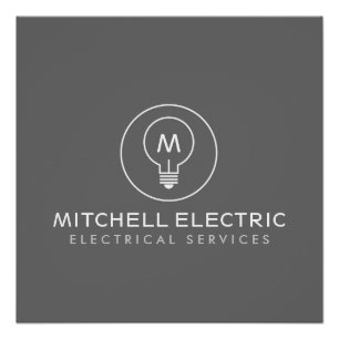 LOGO MET MONOGRAAM LICHTBULB op GRIJS voor ELEKTRI Perfect Poster