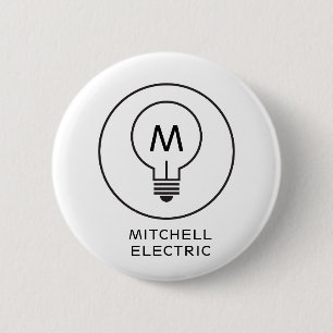 LOGO MET MONOGRAAM LICHTBULB op WIT voor ELEKTRICI Ronde Button 5,7 Cm