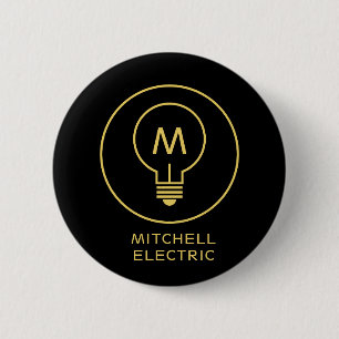 LOGO MET MONOGRAAM VAN EEN GLOEILAMP op ZWART voor Ronde Button 5,7 Cm