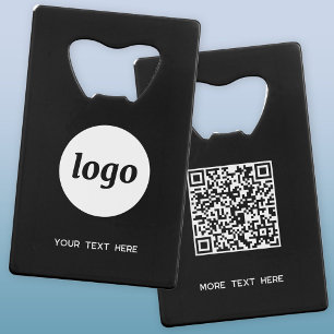 Logo met tekst QR code Business White op zwart Creditkaart Flessenopener