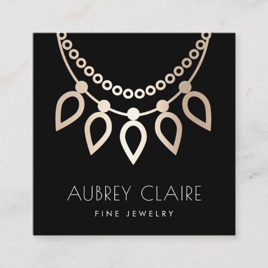 Logo met zwarte en gouden Ketting Vierkante Visitekaartje (Voorkant)