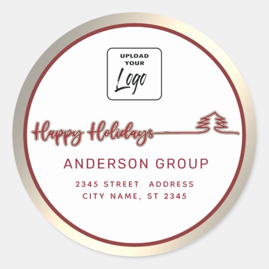 Logo Minimalist goud rood script Prettig feest Ronde Sticker (Voorkant)