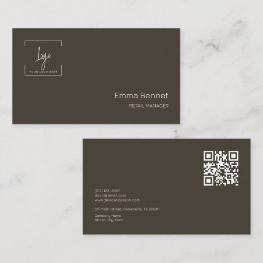 Logo Minimalist Naam Bedrijfsgegevens Qr-code Visitekaartje (Voorkant / Achterkant)
