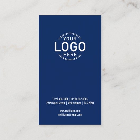 Logo Minimalist Navy Blue Modern Slank Custom Visitekaartje (Achterkant)