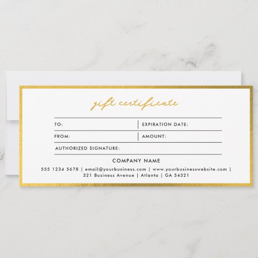Logo Minimalistisch Goud & Wit Cadeaubon (Voorkant)