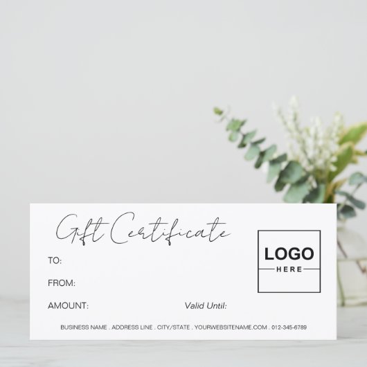 Logo minimalistisch modern wit cadeaubon (Staand voorkant)