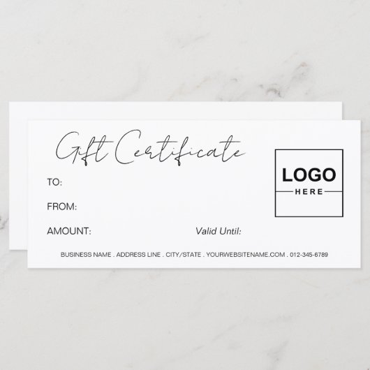 Logo minimalistisch modern wit cadeaubon (Voorkant / Achterkant)