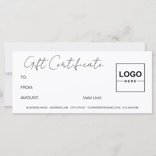 Logo minimalistisch modern wit cadeaubon (Voorkant)