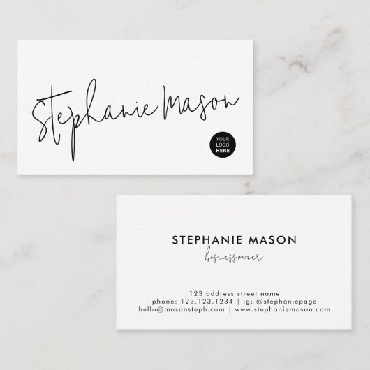 Logo minimalistisch script voor witte Sjabloon Visitekaartje (Voorkant / Achterkant)