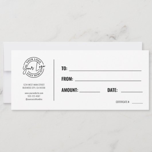 Logo Modern Black Gold Business Gift Certificate Kaart (Achterkant)