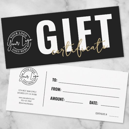 Logo Modern Black Gold Business Gift Certificate Kaart