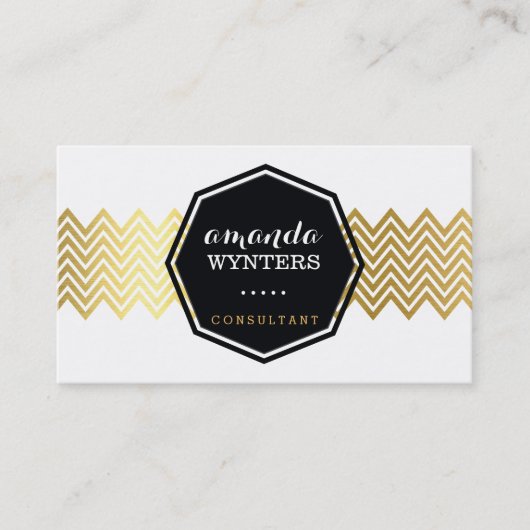 LOGO Modern Chevron Patroon gouden folie achthoek Visitekaartje (Voorkant)