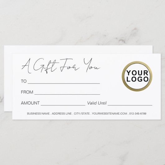 Logo Modern Elegant | Wit cadeaubon (Voorkant / Achterkant)