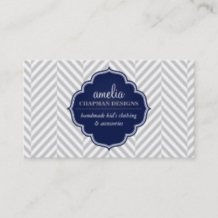 LOGO modern herringbotpatroon grijze badge navy Visitekaartje
