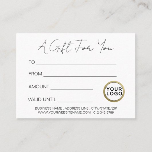 Logo Modern minimalistisch wit cadeaubon Visitekaartje (Voorkant)