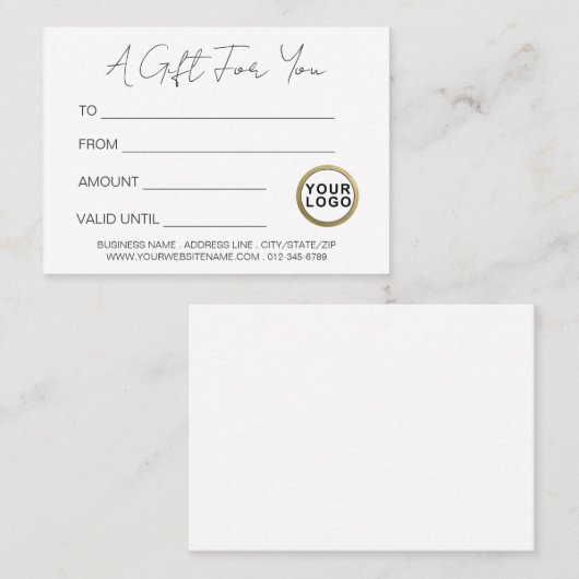 Logo Modern minimalistisch wit cadeaubon Visitekaartje (Voorkant / Achterkant)