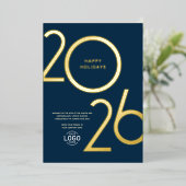 Logo Modern Navy Blue Business Holiday Gold Kaart (Staand Voorkant)