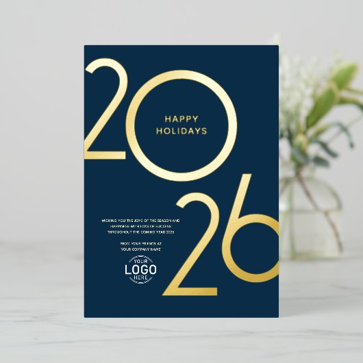 Logo Modern Navy Blue Business Holiday Gold Kaart (Staand Voorkant)