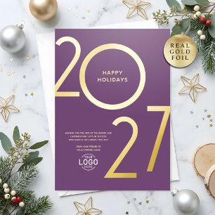 Logo Modern Paarse Zakelijke Kerstkaart Goud Folie Uitnodiging