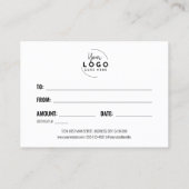 Logo Modern Script Business Gift Certificate Kaart Visitekaartje (Achterkant)