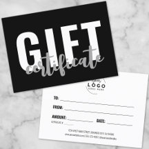 Logo Modern Script Business Gift Certificate Kaart