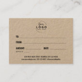 Logo Modern Script Zakelijke Cadeaubon Visitekaartje (Achterkant)