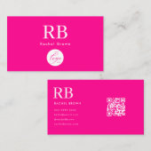 Logo Monogram Hot Pink Minimalist QR-code Visitekaartje (Voorkant / Achterkant)