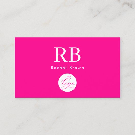 Logo Monogram Hot Pink Minimalist QR-code Visitekaartje (Voorkant)