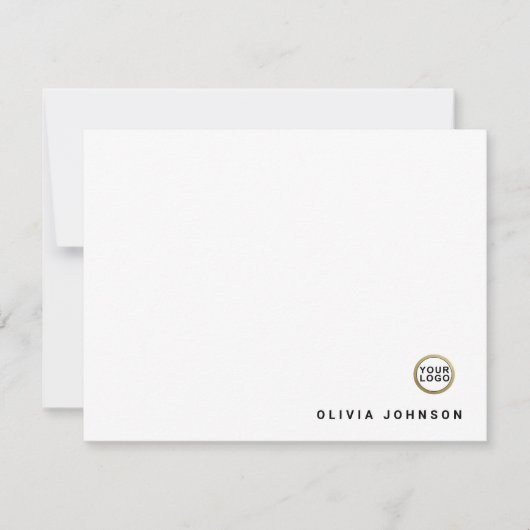 Logo Monogram Name Minimal White Flat Note Card Notitiekaartje (Voorkant)
