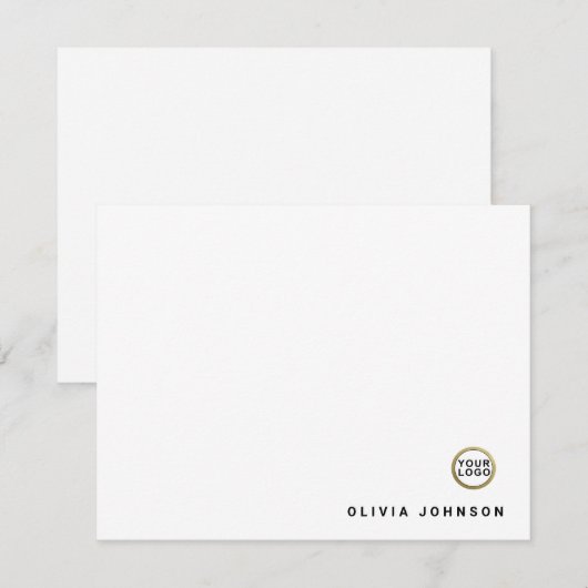 Logo Monogram Name Minimal White Flat Note Card Notitiekaartje (Voorkant / Achterkant)