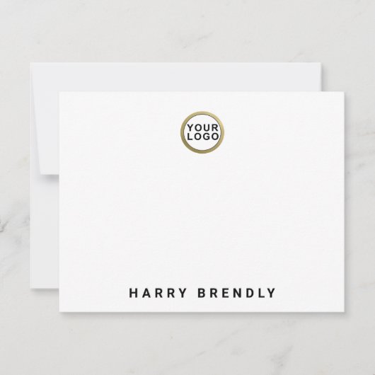 Logo Monogram Name Minimalist White Flat Note Card Notitiekaartje (Voorkant)