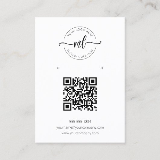 Logo Monogram QR Code Oorbellen Display Kaart Visitekaartje (Achterkant)