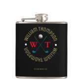 Logo Monogram voor een Golf-speler Zwart Heupfles (Voorkant)