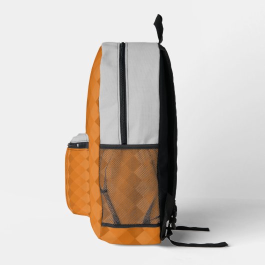 Logo Naam - Aardse Tegel Patroon Sinaasappel & Gri Bedrukte Rugzak (Rechts)