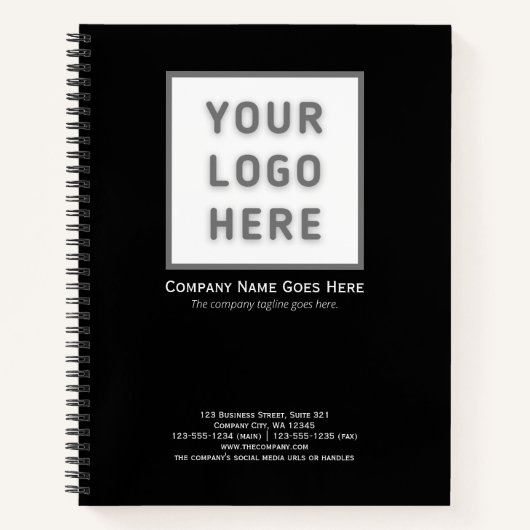 Logo Naam Adres Sjabloon Eenvoudig zwart bedrijf Notitieboek (Voorkant)