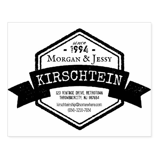  Logo Naam Adres Telefoon Lint Hexagon Rubberstempel (Afrduk)