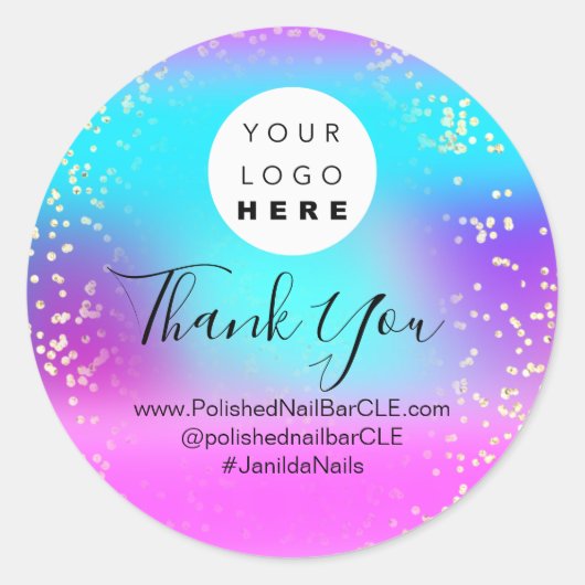 Logo Naam Bedankt Gold Confetti Ocean Holografen Ronde Sticker (Voorkant)