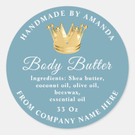 Logo Naam Body Butter Scrub Golden Crown Blue Ronde Sticker