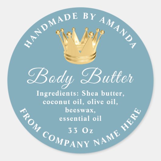 Logo Naam Body Butter Scrub Golden Crown Blue Ronde Sticker (Voorkant)