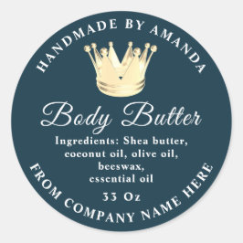 Logo Naam Body Butter Scrub Golden Crown Blue Ronde Sticker