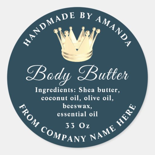 Logo Naam Body Butter Scrub Golden Crown Blue Ronde Sticker (Voorkant)