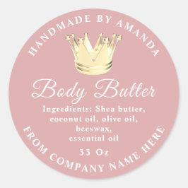 Logo Naam Body Butter Scrub Golden Crown Blush Ronde Sticker