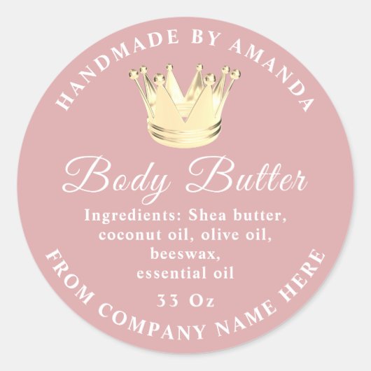 Logo Naam Body Butter Scrub Golden Crown Blush Ronde Sticker (Voorkant)