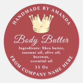Logo Naam Body Butter Scrub Golden Crown Bourgogne Ronde Sticker