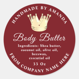 Logo Naam Body Butter Scrub Golden Crown Maroon Ronde Sticker