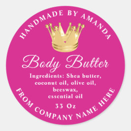 Logo Naam Body Butter Scrub Golden Crown Pinky Ronde Sticker