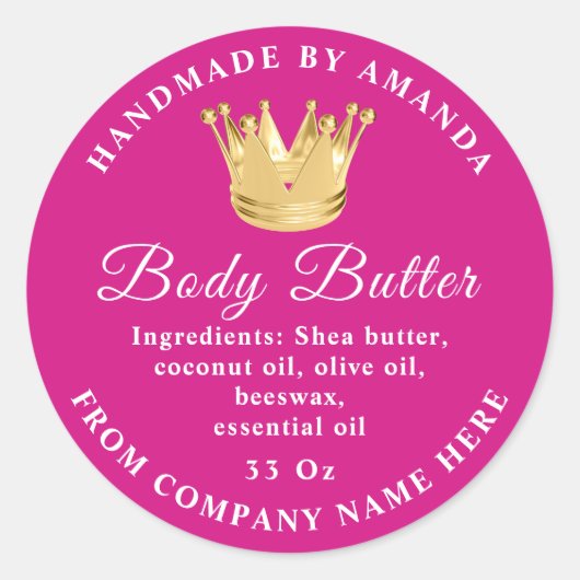Logo Naam Body Butter Scrub Golden Crown Pinky Ronde Sticker (Voorkant)