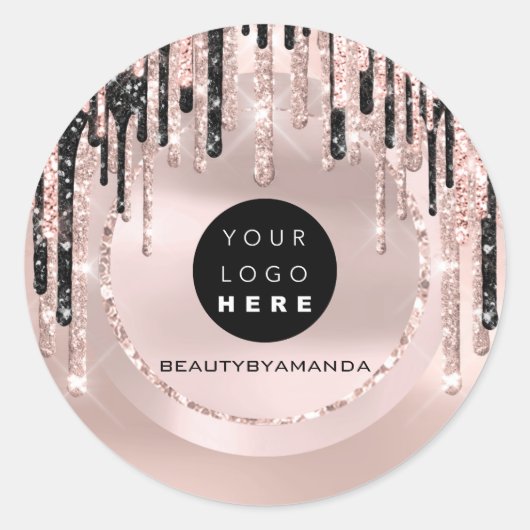 Logo Naam Body Make-up Artiest  Drips Roze Glitter Ronde Sticker (Voorkant)