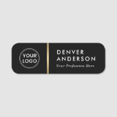 Logo, naam en titel zwarte gouden deler naamplaatje (Voorkant)