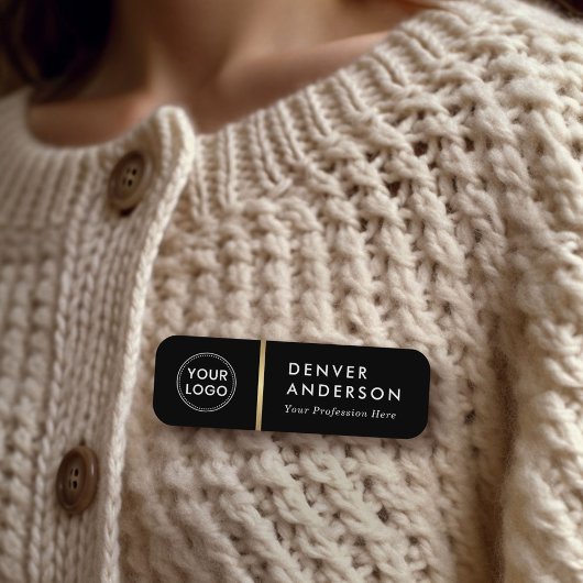 Logo, naam en titel zwarte gouden deler naamplaatje